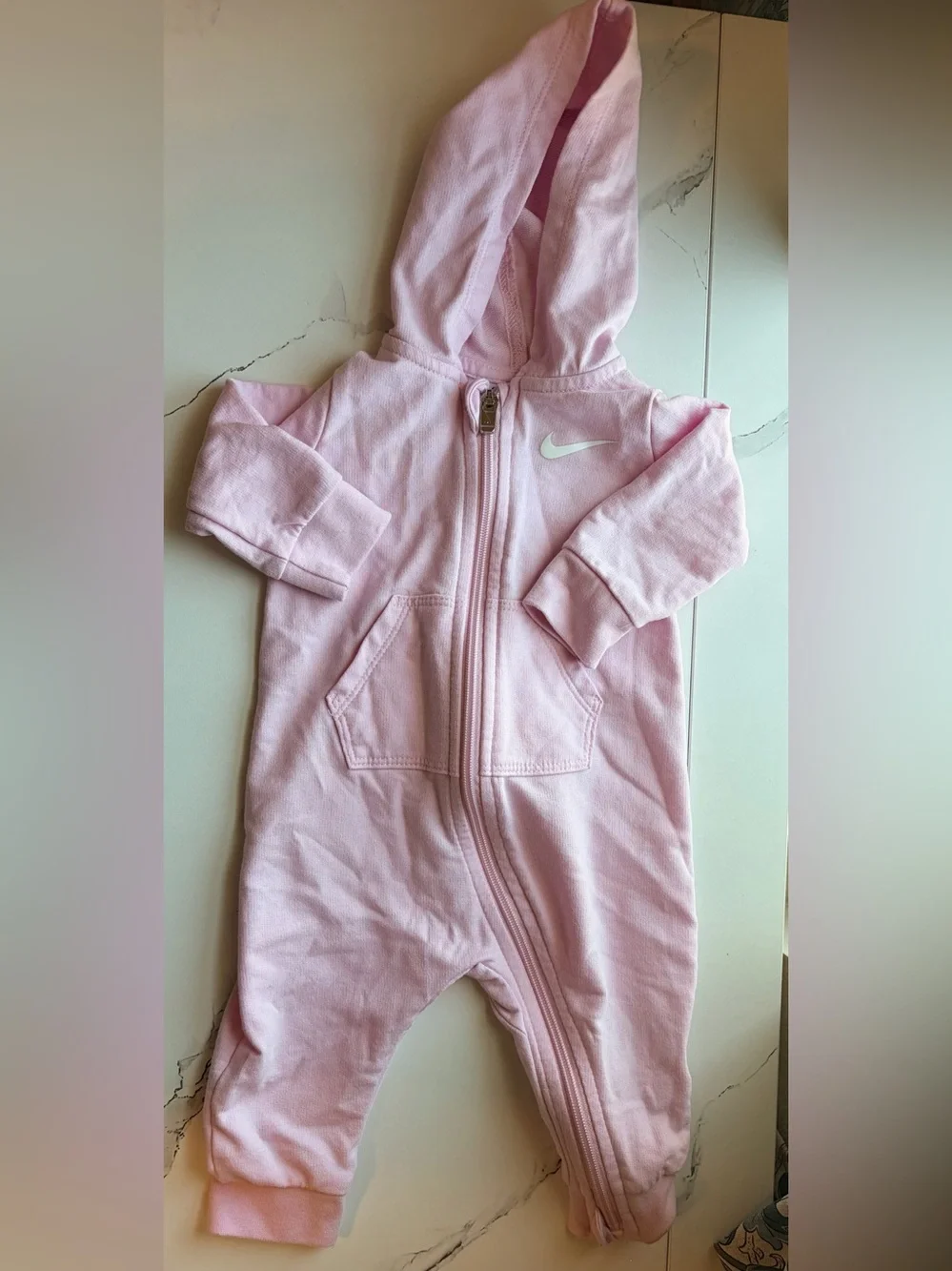 Nike Pink Baby Zip-Up Hooded Size 6 M Romper Like-New